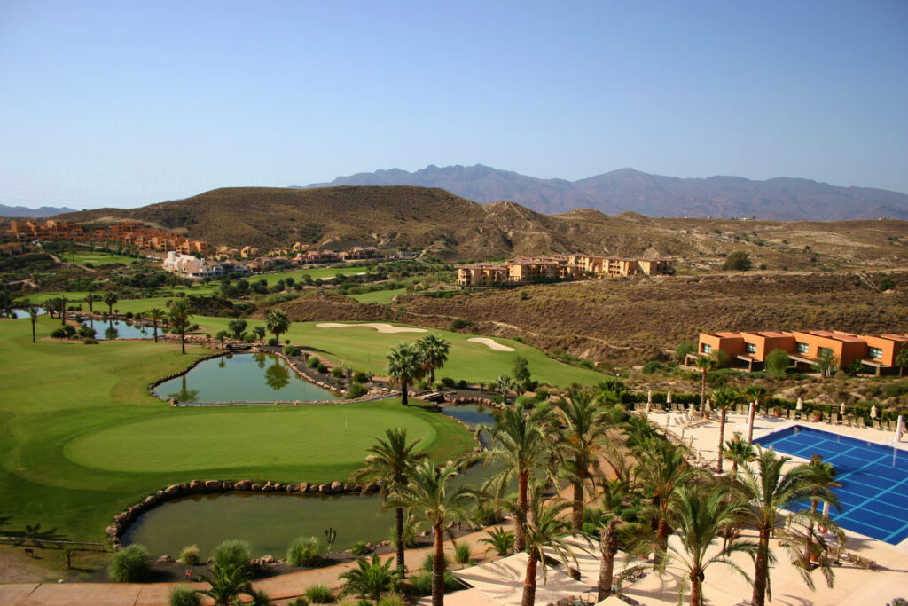 golf course mountain in distance