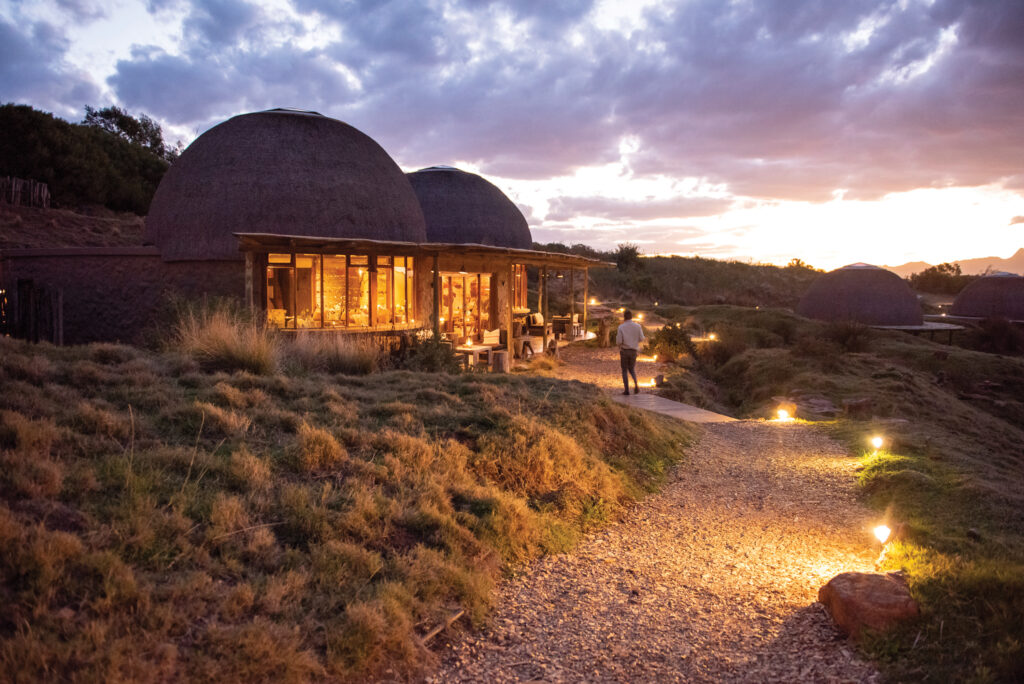 Safari lodges at sunset